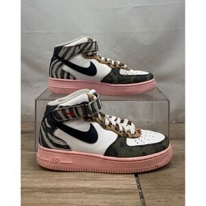 Nike Air Force 1 Mid GS DZ4841 100 White Zebra Leopard Print Pink Sole US 7